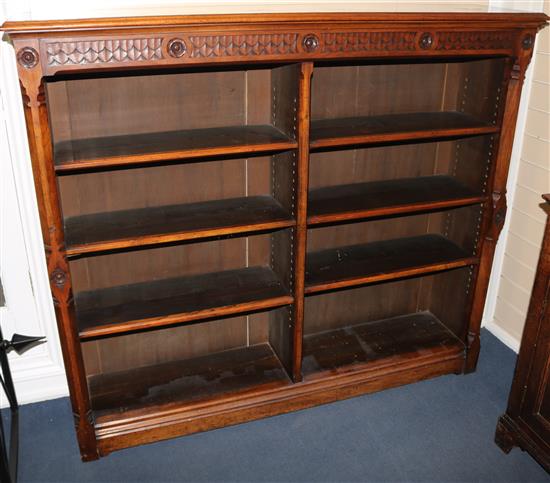 A Victorian walnut open bookcase, 153cm wide